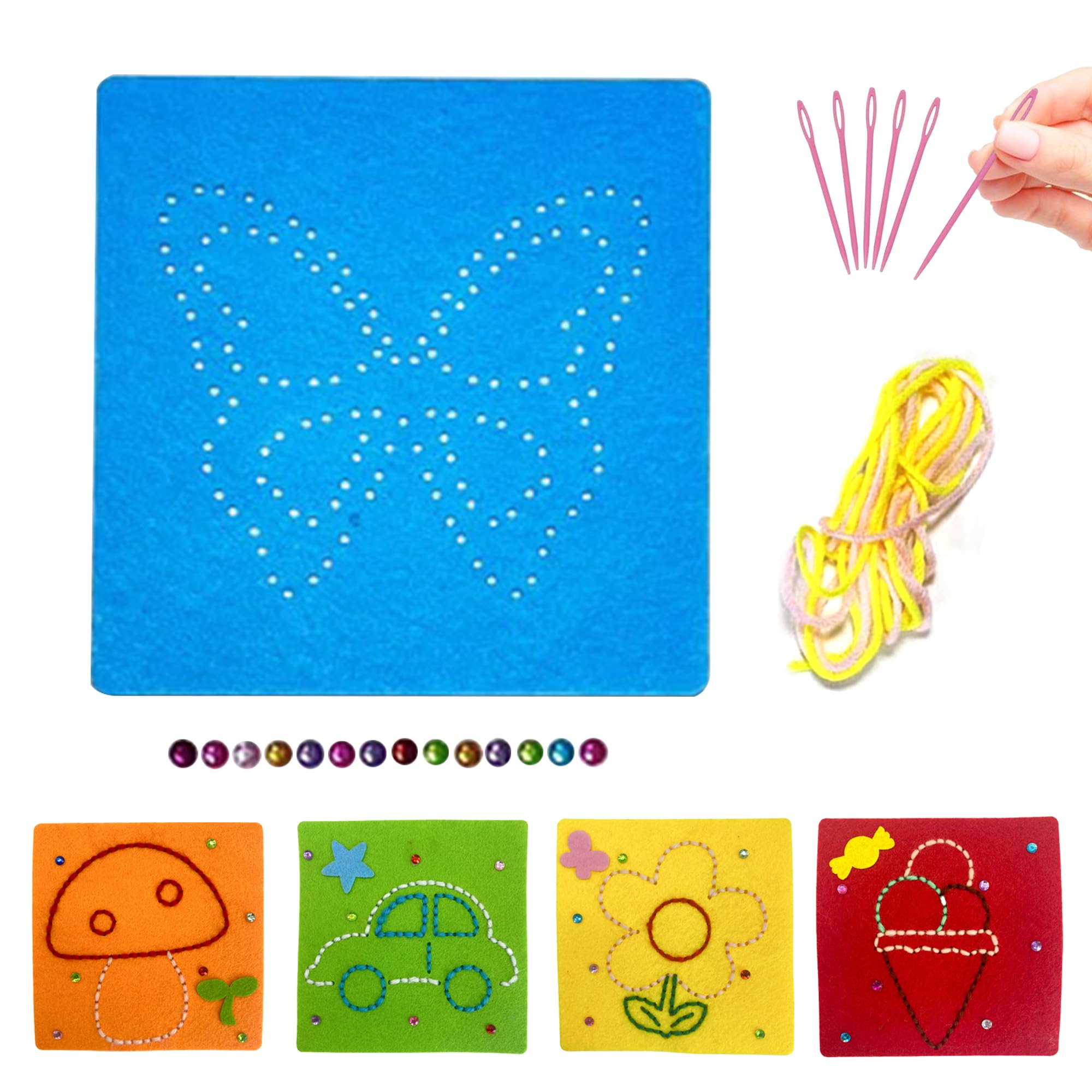 Vierone 5Pcs Kids Sewing Kit Cute Embroidery Kit for Kids Handmade Sewing Kit Colorful Cross Stitch Beginner Kit Needles Thread Toys Sewing Felt Sewing Kits for Children