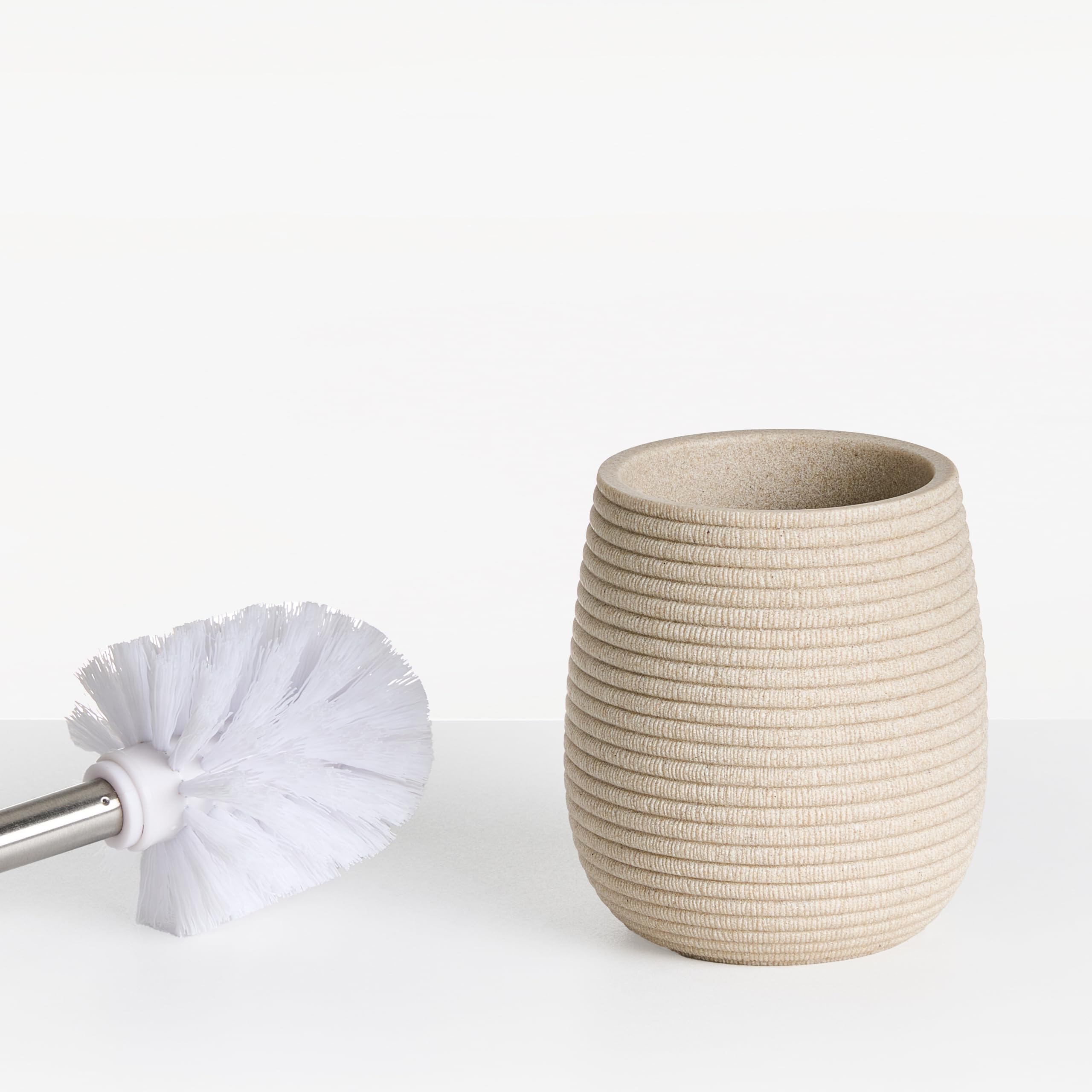 Conjunto de Accesorios de baño jabonera dispensador de jabón escobilla de Inodoro Vaso Soporte para cepillos de Dientes Beige Claro Quila