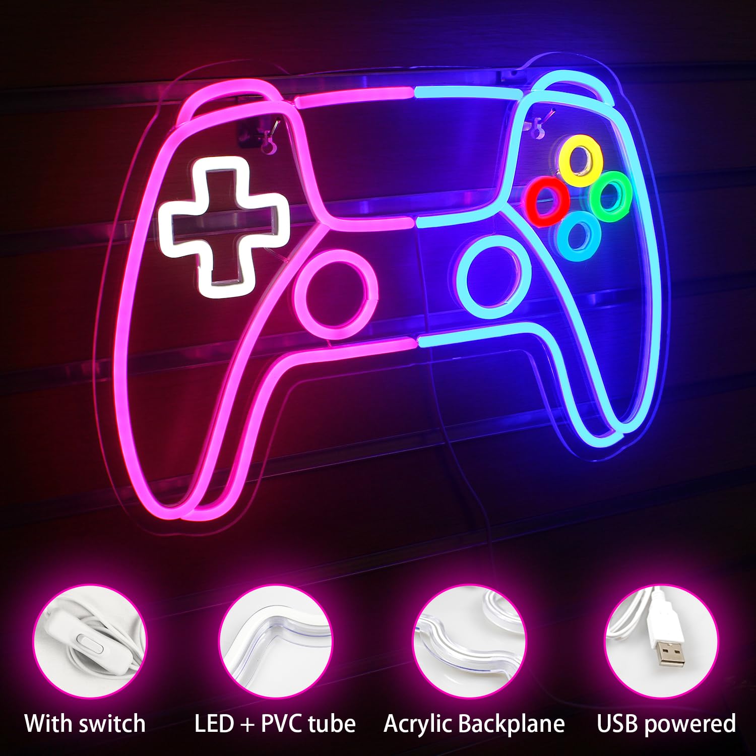 Lucunstar Neonowa tabliczka do gier, dekoracja ścienna, zabawa, tabliczka LED, zasilana przez USB, dla pokoju zabaw i salonu