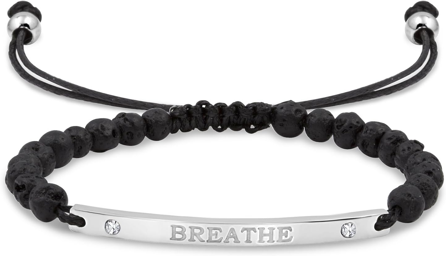 Aromatherapy Lava Affirmation Bracelets (Breathe, Silver)