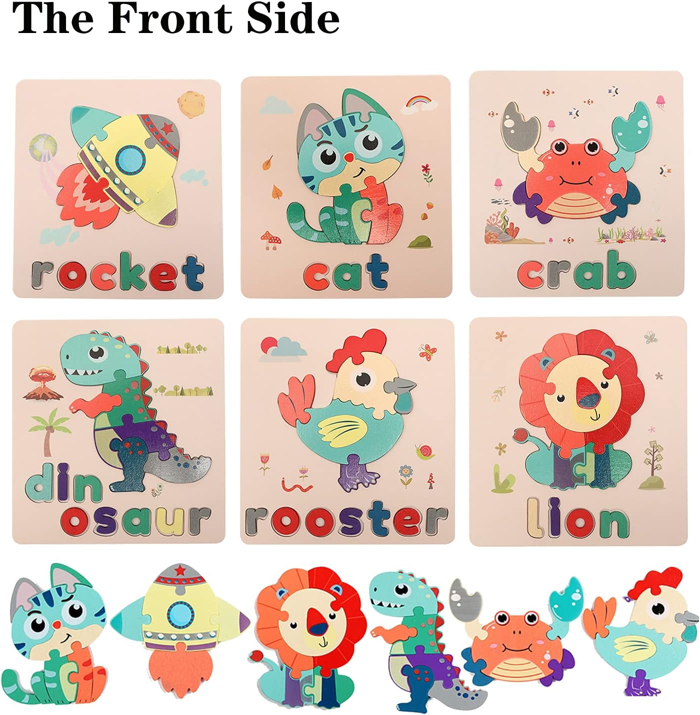 Humdax Wooden Animal Alphabet Toddler Puzzle, Animal Jigsaw with Alphabet Toddlers Puzzles, 6 Pack Learning Educational Toy for 3 4 5 6 Years Old Boys Girls, Montessori Stem Toys Gift for Kids : Toys & Games