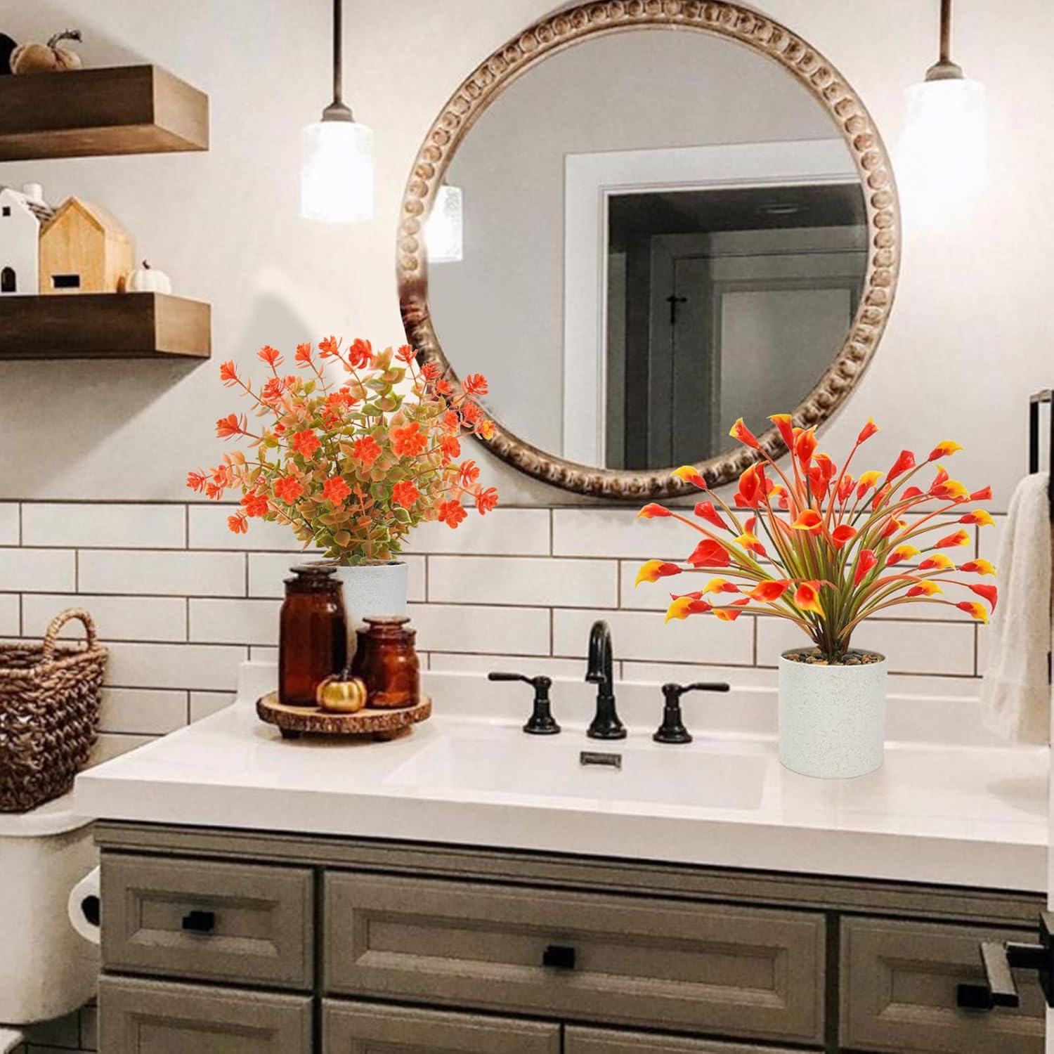 4 Pcs Small Potted Artificial Plants 10inch Fake Fall Plants in Pots Mini Faux Fall Flowers with Pots for Indoor Home Bathroom Bedroom Office Shelf Tabletop Fall Decor - Image 7