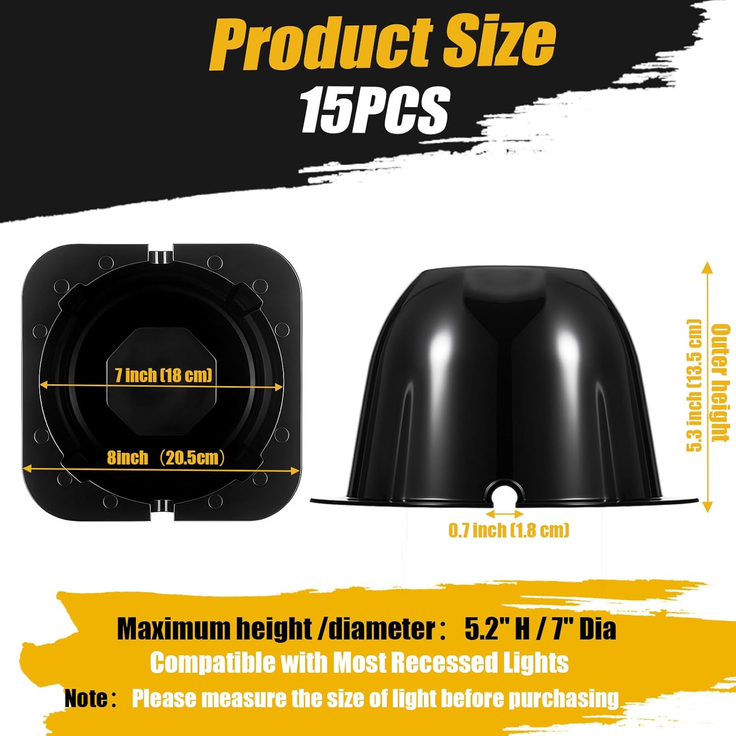 15 Pcs Recessed Light Covers 7" Diameter 5.2" Height Fire-Resistant & Energy-Saving Recessed Light Insulation Cover for LED & Halogen Downlight in Attic Homes, Offices & Commercial Space