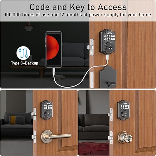 Miniatura 5 de Cerradura de cerrojo de huellas dactilares para puerta, cerradura de puerta de entrada sin llave Guarder con códigohuella dactilarllave, cerradura