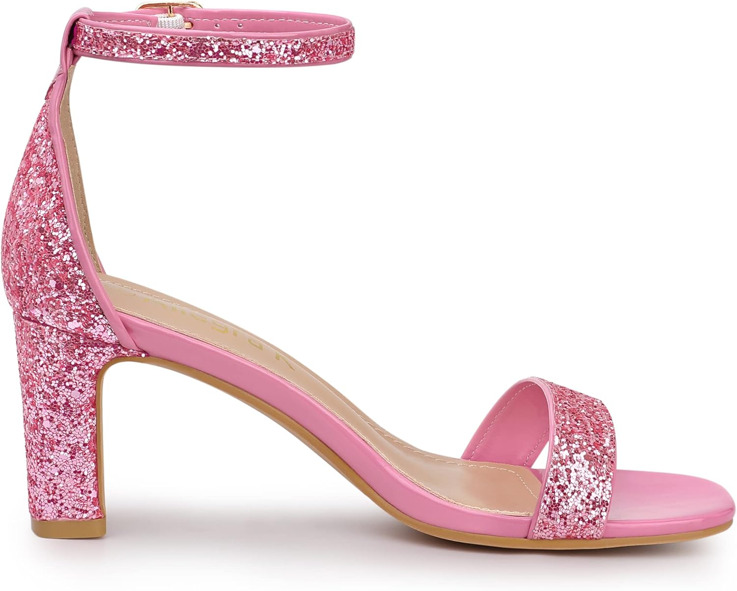 Allegra K Women's Glitter Ankle Strap Chunky Heeled Sandals