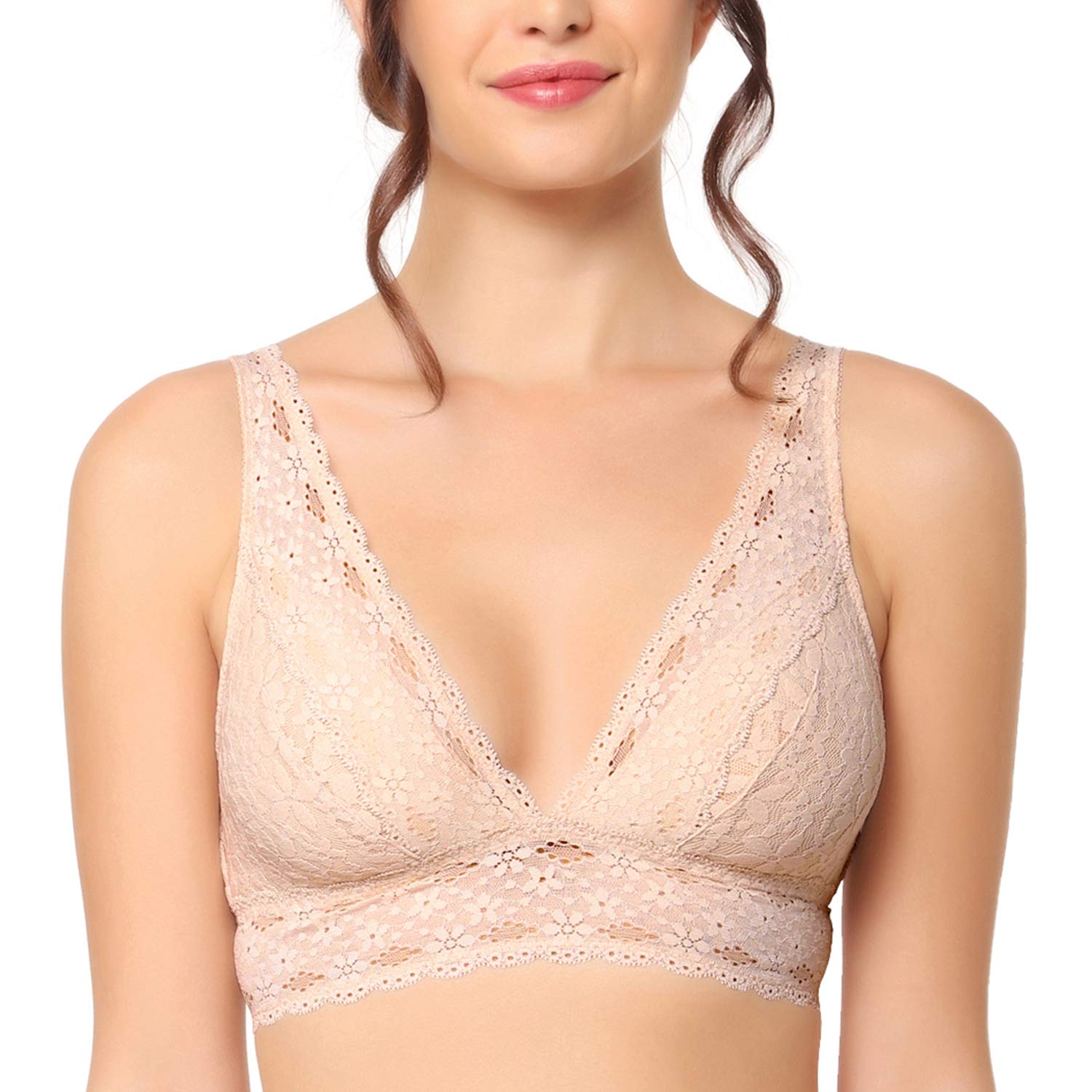 Wacoal Women's Halo Lace Soft Cup Bralette Bra, Sand, 40 inches