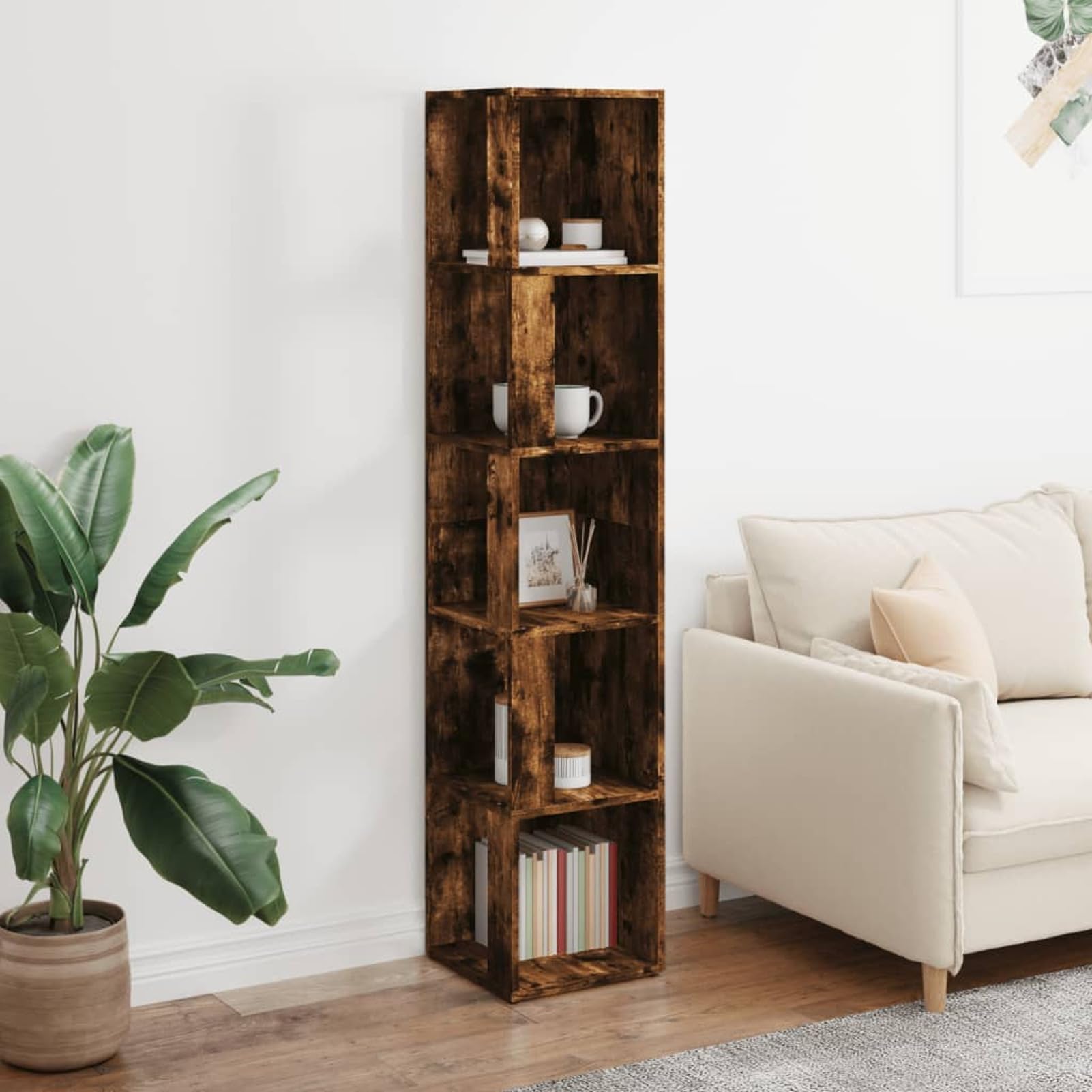 ARKEM Armoire d'angle Chêne fumé 33x33x164,5 cm Bois d'ingénierie,Armoire d'angle,Meuble de Rangement,Armoire de Rangement