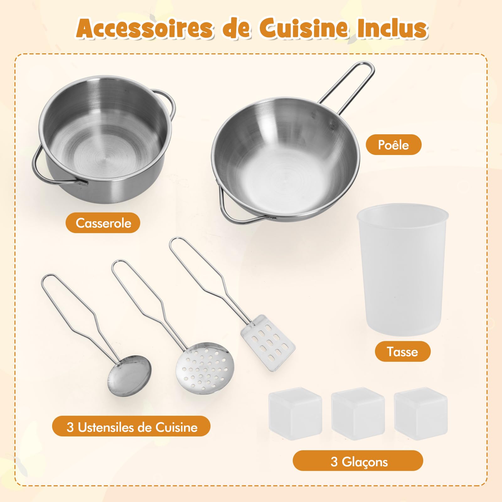 COSTWAY Cuisine Enfant en Bois avec Effets Sonores & Lumières Réels, Jeu de Cuisine avec Micro-Ondes & Cafetière, Machine à Glaçons & Armoires, Jeu d'Imitation pour Garçon Fille de 3 Ans+ (Marron)
