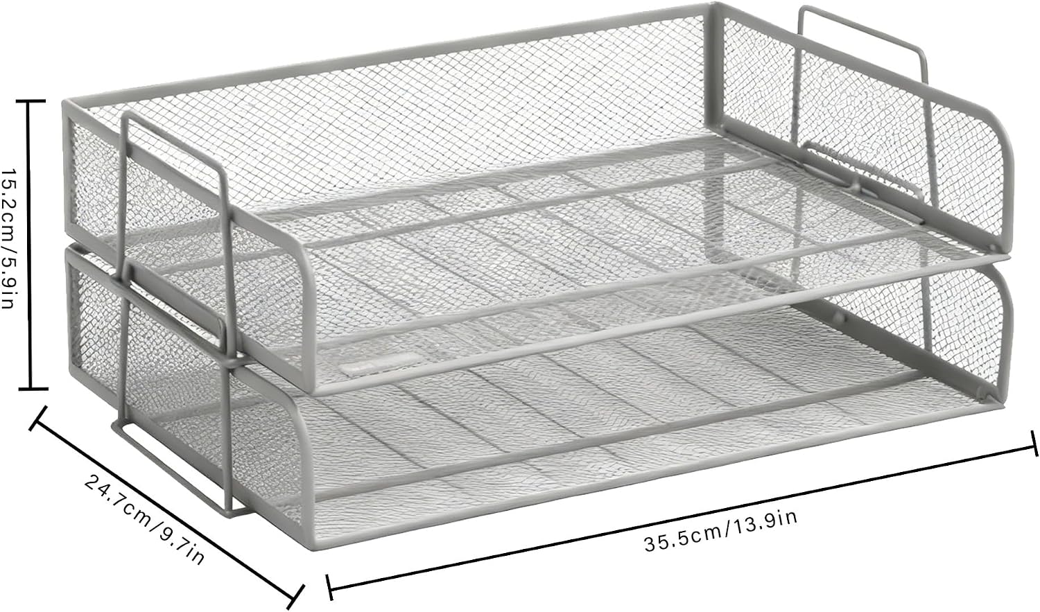 Inbox Tray for Desk, Desk Paper Organizer, Metal Mesh Stackable Paper Tray Suitable for Use at Home, Work, Office, and Study. (White (Two Layers))