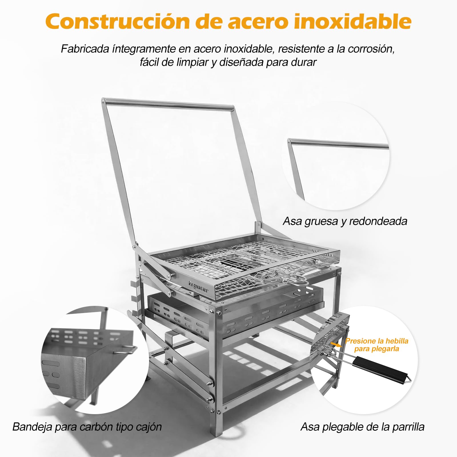 Ergocar Parrilla De Barbacoa Carbón - Parrilla Portátil Multifuncional Para Giratorio Exteriores Con Bandeja Carbón 4 Niveles y Altura Ajustable Ideal Para Picnics, Acampadas y Barbacoas