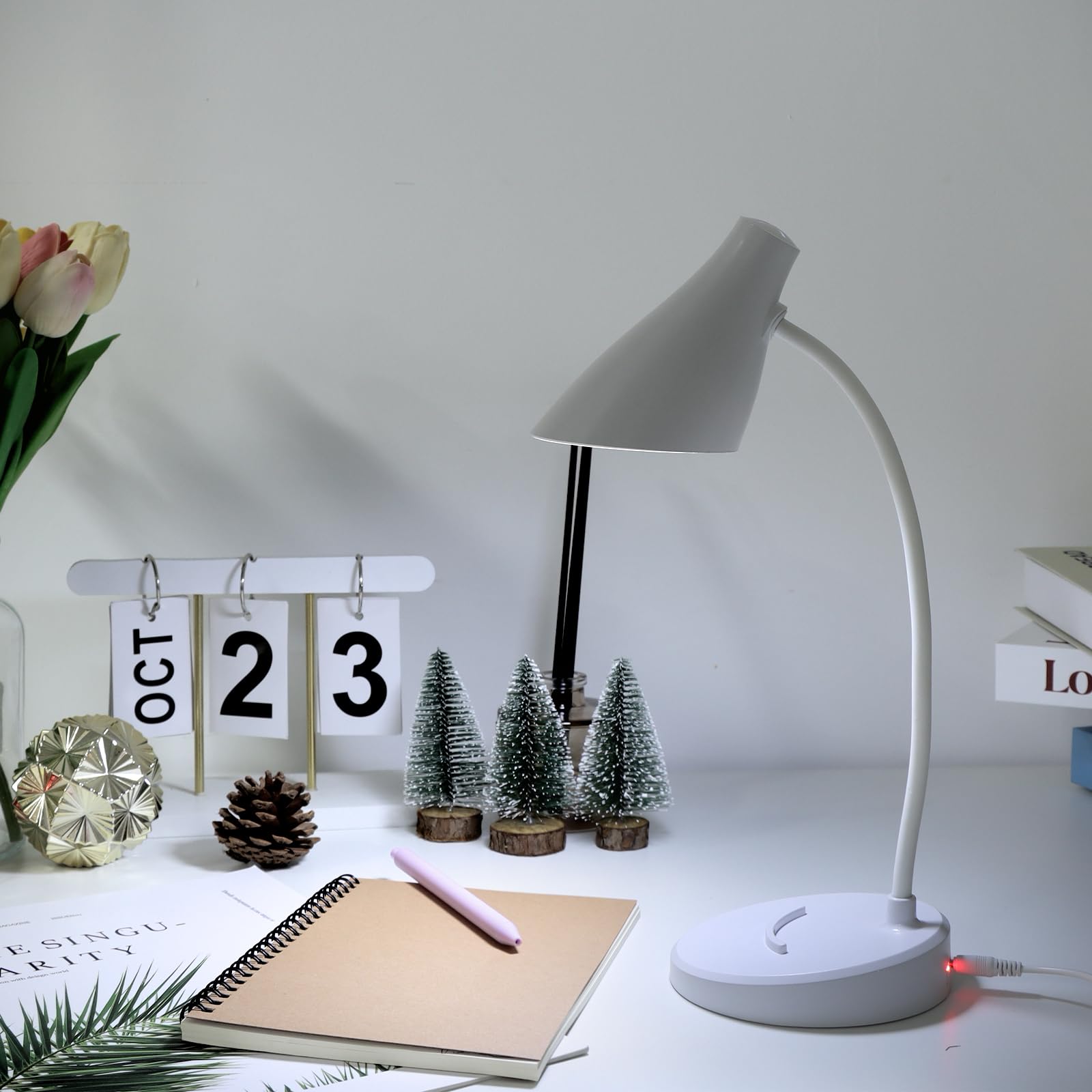 Bomiclss Desk Lamp for Home Office, LED Rechargeable Table Lamp USB White