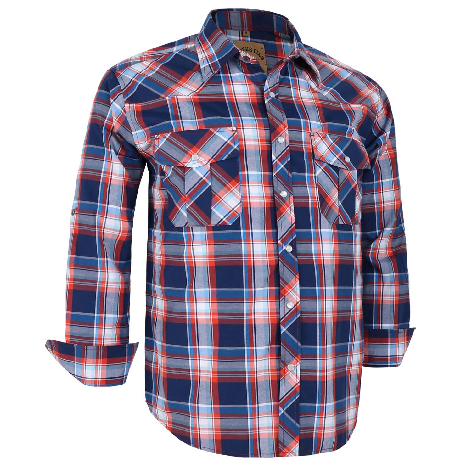 COEVALS CLUB Men's Western Pearl Snap Button Up Casual Cowboy Long Sleeve Two Pockets Work Shirts