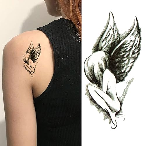 3 hojas de calcomanías de tatuaje corporal de alas de ángel falsas temporales para adultos, niños, fiestas, vaso, maquillaje