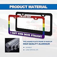 Vista 6 de Divertido marco de matrícula de metal de aluminio con texto de humor y orgullo gay con bandera de arco iris - I'm So Gay, I Can't Even Drive