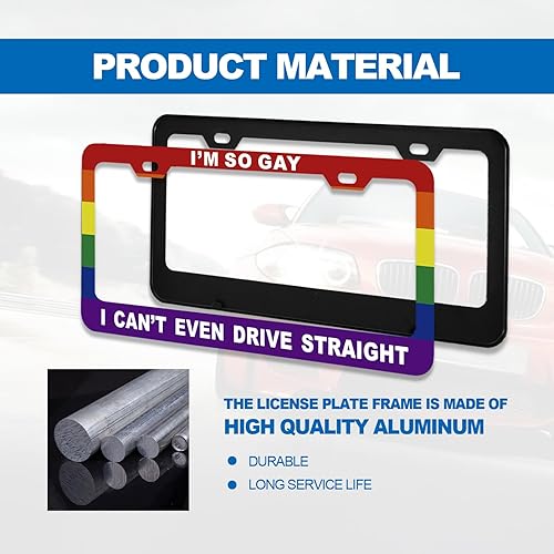 Miniatura 6 de Divertido marco de matrícula de metal de aluminio con texto de humor y orgullo gay con bandera de arco iris, I'm So Gay, I Can't Even Drive