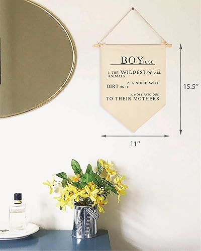 Miniatura 7 de Bandera colgante de lona con texto en inglés Boy the Wildest of All Animals, A Noise With Dirt On It, letrero decorativo de pared para bebés, niños,