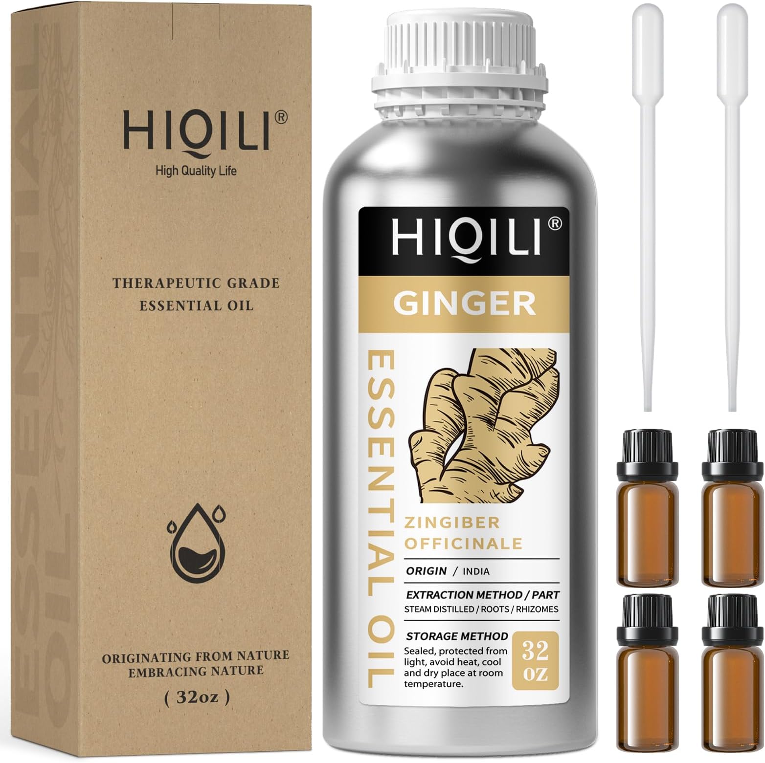 HIQILI Ginger Oil for Hair, Massage & Skin