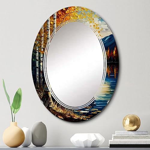 Miniatura 10 de DesignQ Small Boat On Lake in Fall II- Vanity Mirror, Bathroom Mirrors, Wall Mirrors for Living Room, Bedroom - Round Mirror - Large 24'x24', 32'x32'