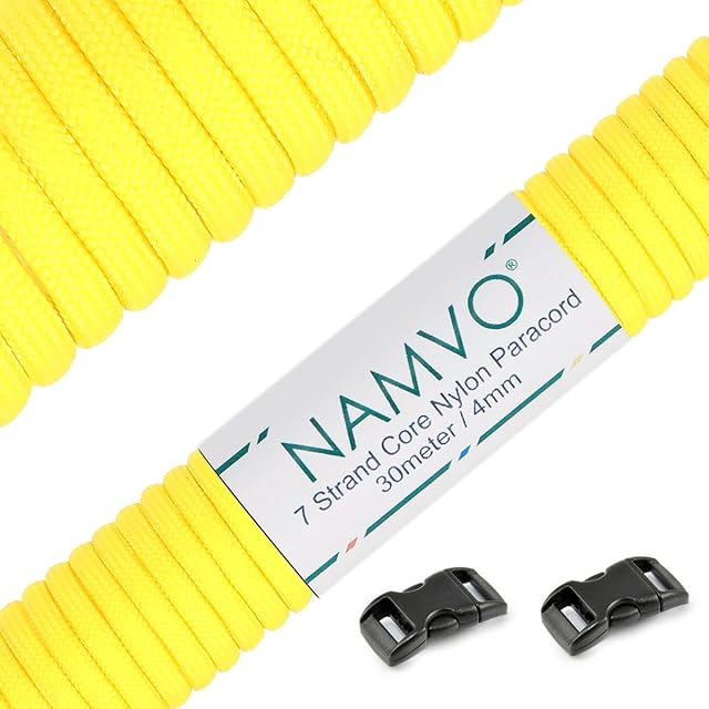 Namvo 550 Paracord Mil Spec Type III 7-żyłowa linka spadochronowa całkowita długość 30,5 m / 30 metrów, żółty