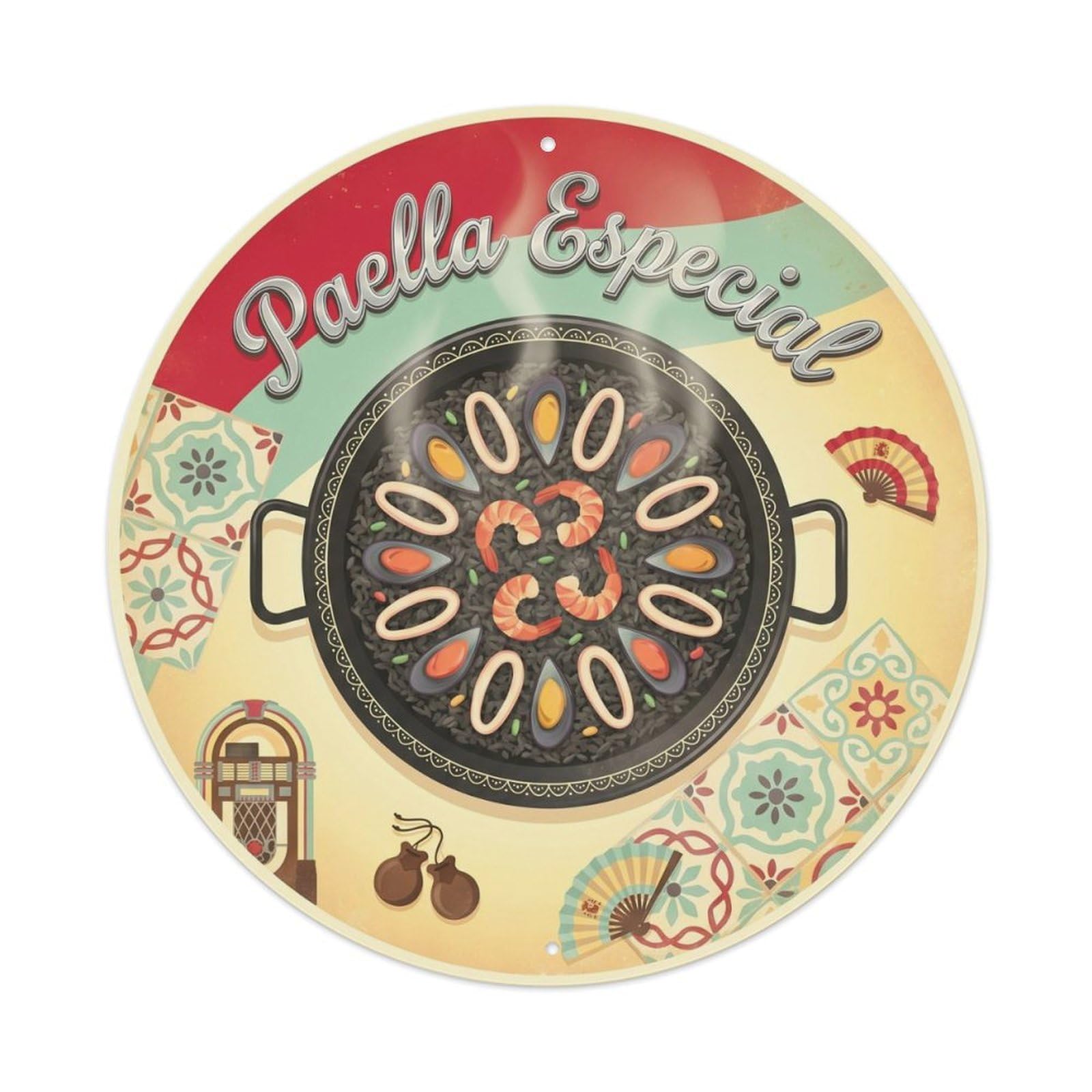 Paella Seafood Rice 1950s Diner Spanish Food Metal Tin Sign