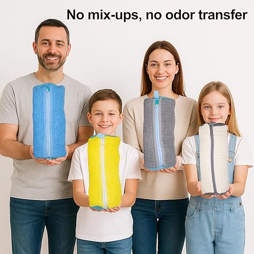 Miniatura 6 de Bolsa para lavadora de zapatos, 4 bolsas para zapatos de lavandería para lavadora y secadora con forro de felpilla, bolsa grande de malla