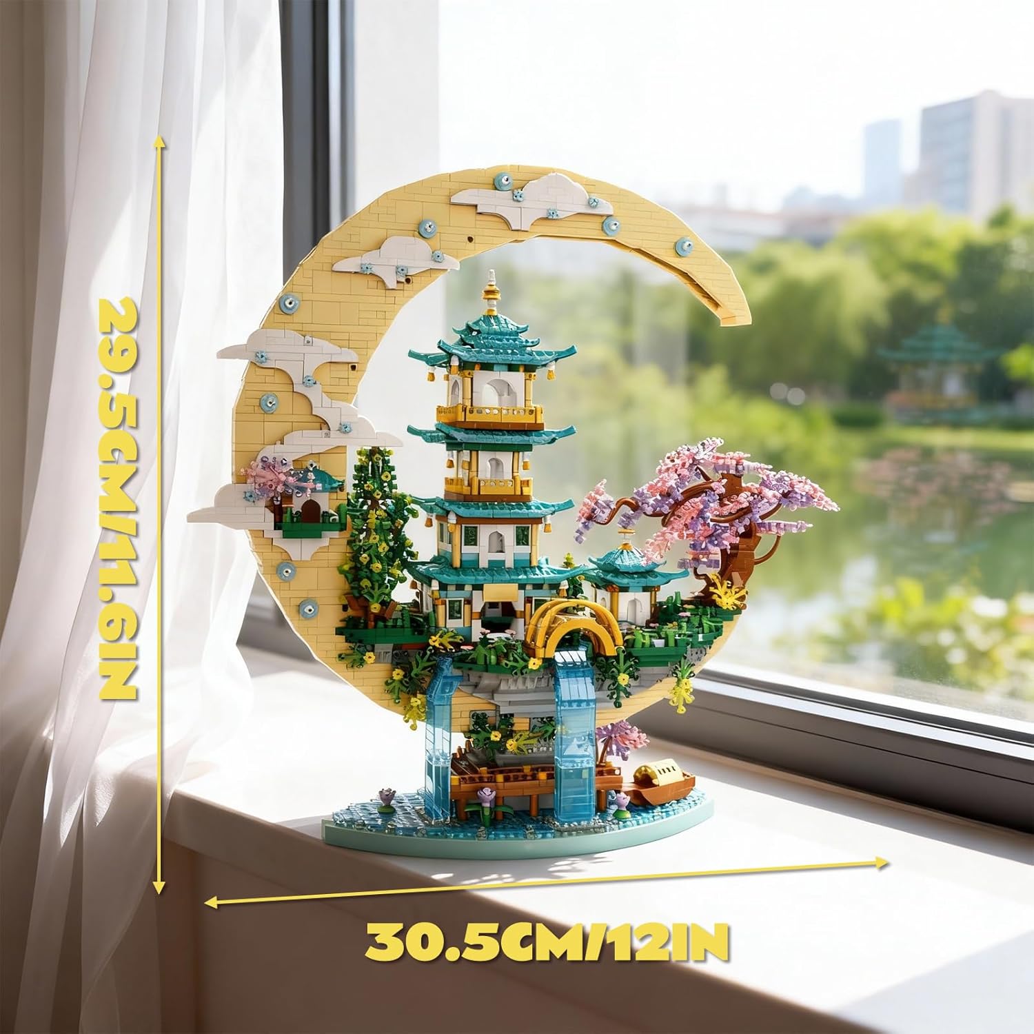 Chinese Moon Palace Architecture Building Set,Cherry Blossom Bonsai Bricks, Micro Japanese Sakura Tree House Model,Moon-Themed Building Kit.Ideal Gift for Adults & Teens. - Image 3