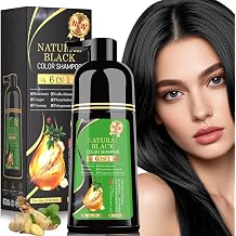 Black Hair Dye Shampoo, Natural Black, 400ml | 6-in-1 Formula, Unisex, Natural Herbal Formula, Long-Lasting Grey Coverage, Home & Salon Use
