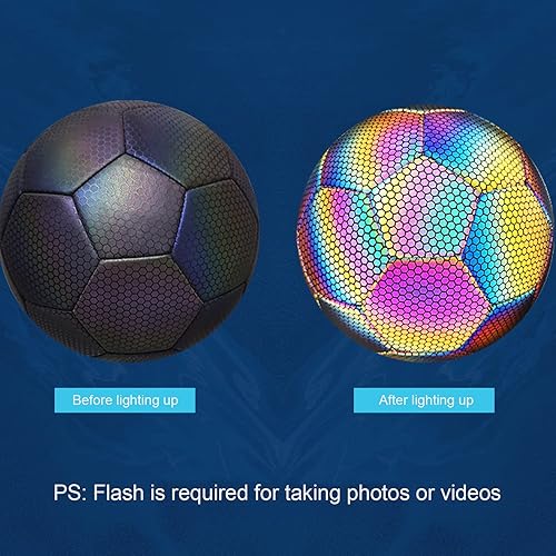 Miniatura 8 de Balón de fútbol luminoso para juegos nocturnos y entrenamiento, pelota de fútbol reflectante con aguja de aire de bolsillo de red, pelota de fútbol