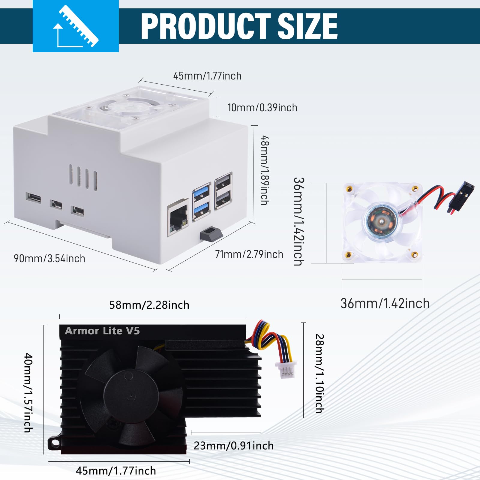 GeeekPi Raspberry Pi 5, alloggiamento DIN Rail ABS con Armor Lite V5 Active Cooler Cooling Fan per Raspberry Pi 5, scatola modulare per pannelli elettrici
