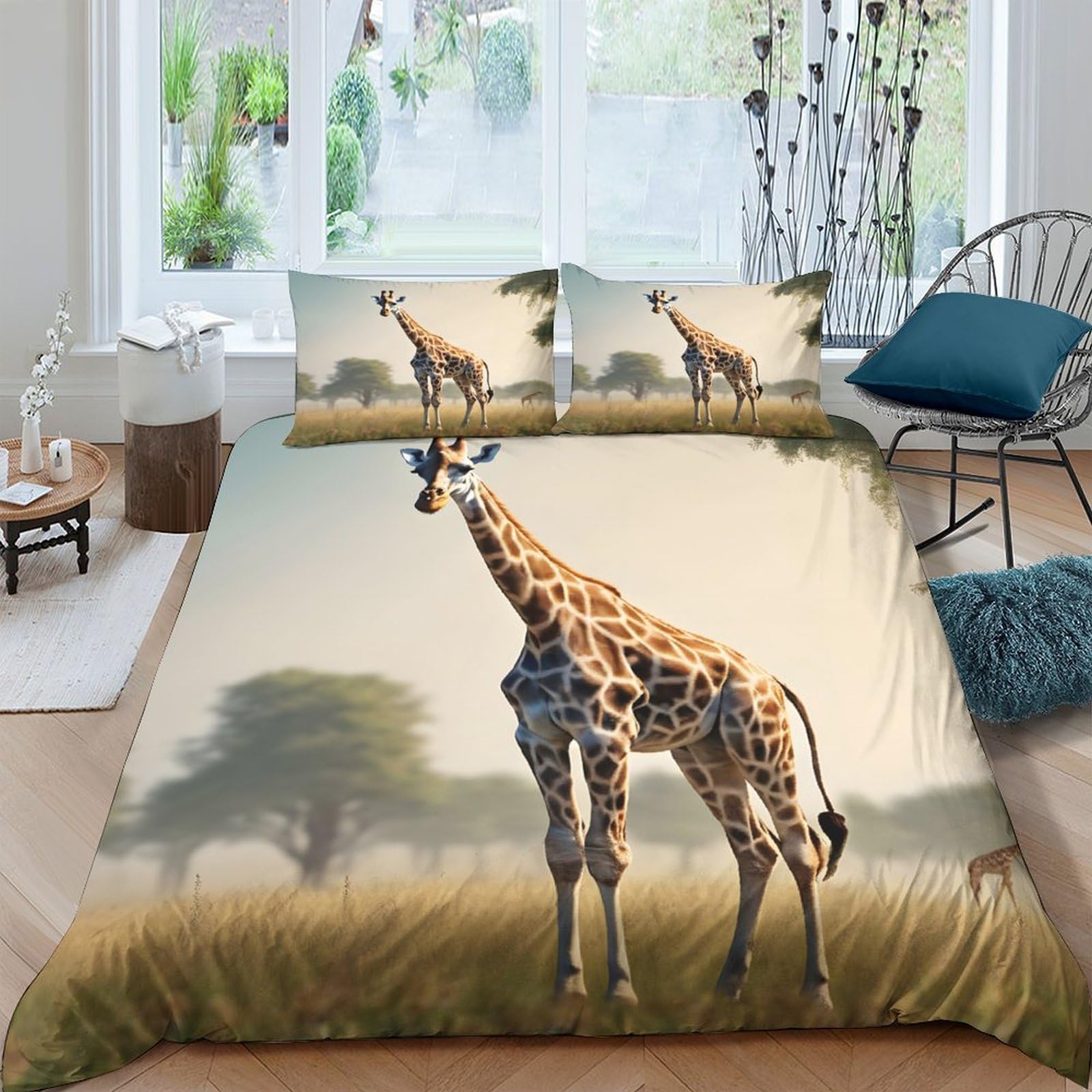 Ctjqhvkz Style-2 3D Printed Giraffe Savanna Fitted Sheet Microfiber Soft Animal Landscape Mattress Cover For Bedroom Dorm Decorative Protection Single（135X200cm）