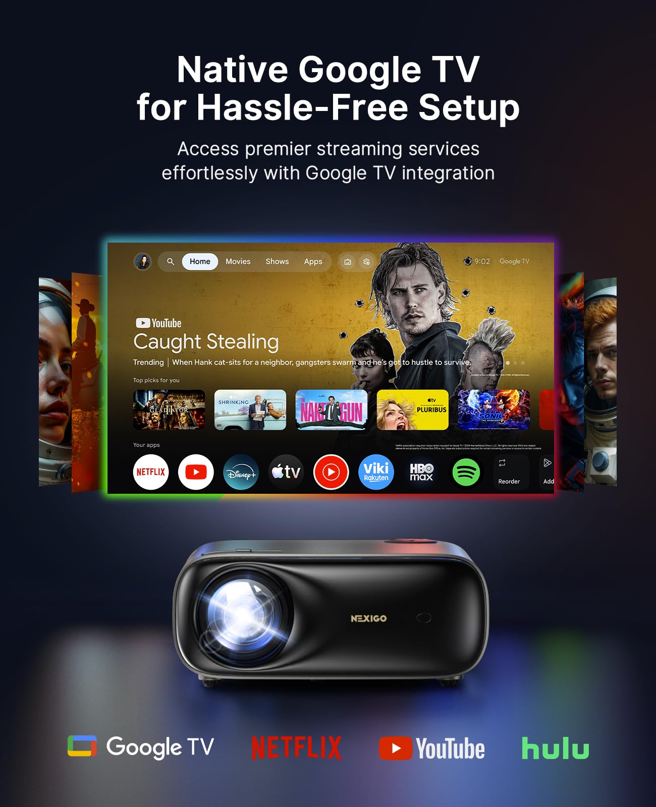 NexiGo Proyector PJ40 Pro con Google TV, resolución nativa 1080p, compatibilidad con 4K, Mejora de Imagen Mediante IA, 800 lúmenes ANSI, proyector Inteligente con corrección automática de Keystone