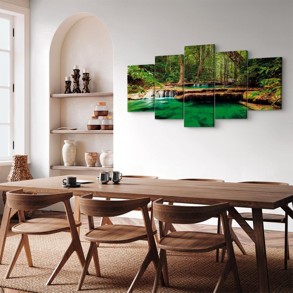 Cuadros B&D XXL - Cuadro en Lienzo Cascada 200x100 cm 5 piezas - Impresión en material tejido no tejido cuadros decoracion salon modernos lienzos - Naturaleza Paisaje c-B-0036-b-n