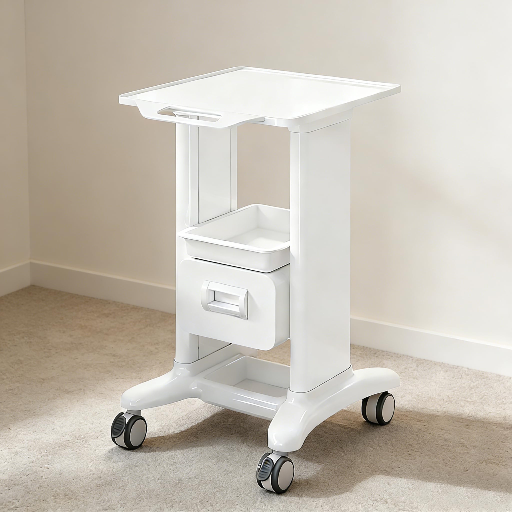 Laborwagen Medizinwagen mit 2 Schubladen, Rollbarer Laborwagen ABS Material, 102 kg Tragkraft Medizinischer Wagen, Servierwagen für Klinik, Salon, Krankenhaus, Labor (Weiß, Eine Schublade)