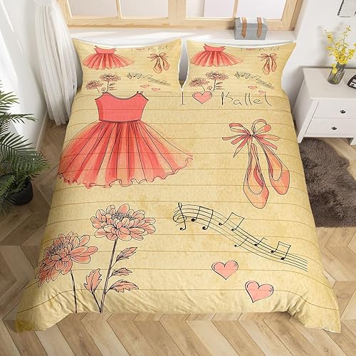 Zapatos de ballet rosa para niñas, funda de edredón, leotardos de ballet para niñas, juego de ropa de cama Queen, traje de bailarina, juego de funda