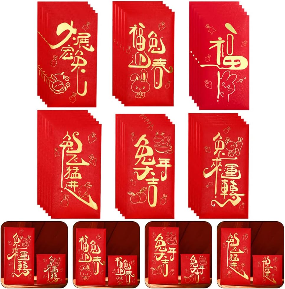 BESTOYARD 60Pcs Chinese New Year Red Envelopes Hong Bao Lucky Money Pockets Red Rabbit Year Money Pockets Envelopes for Spring Festival 2023