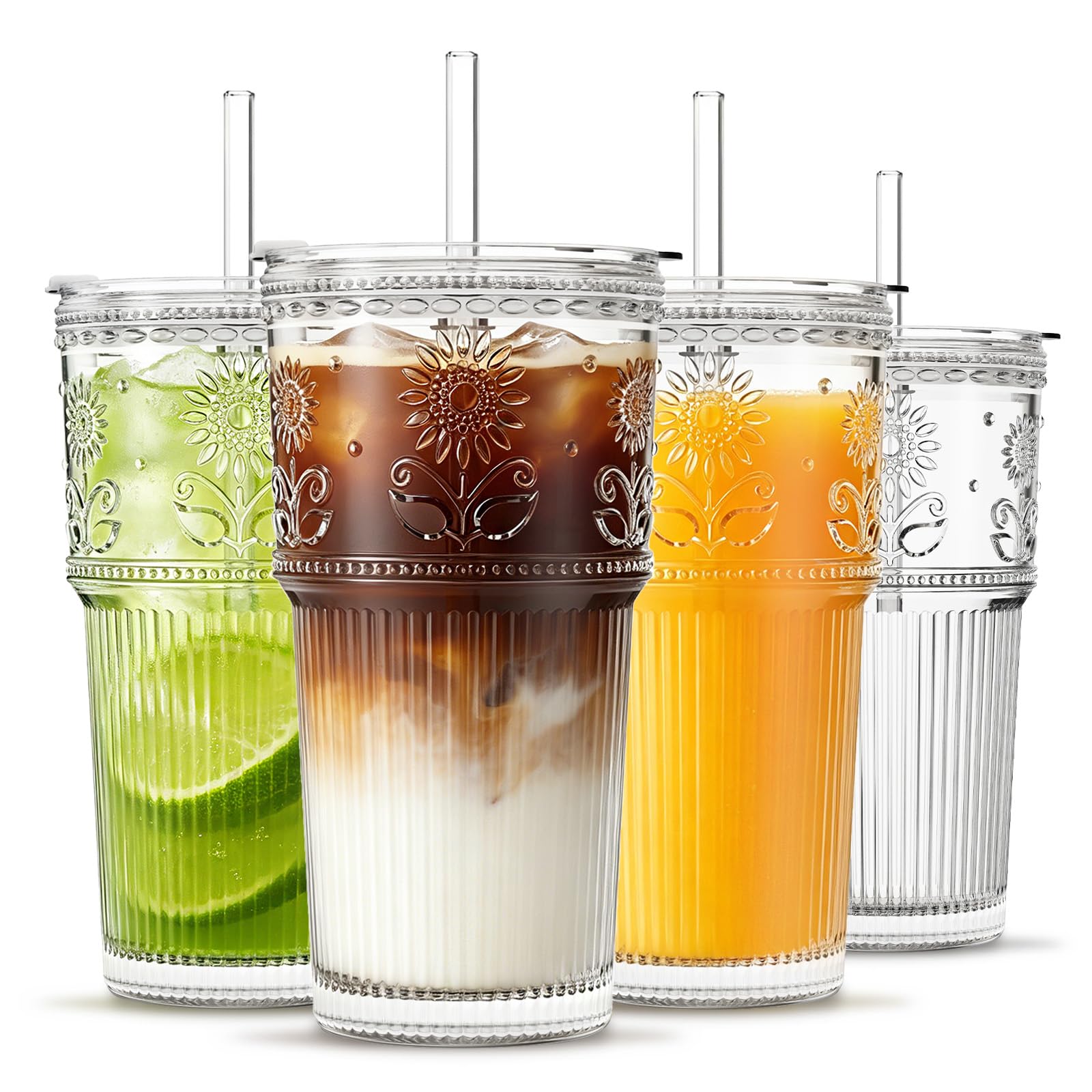 Amazon.com: INSETLAN 20 oz Sunflower Glass Cups with Lids and