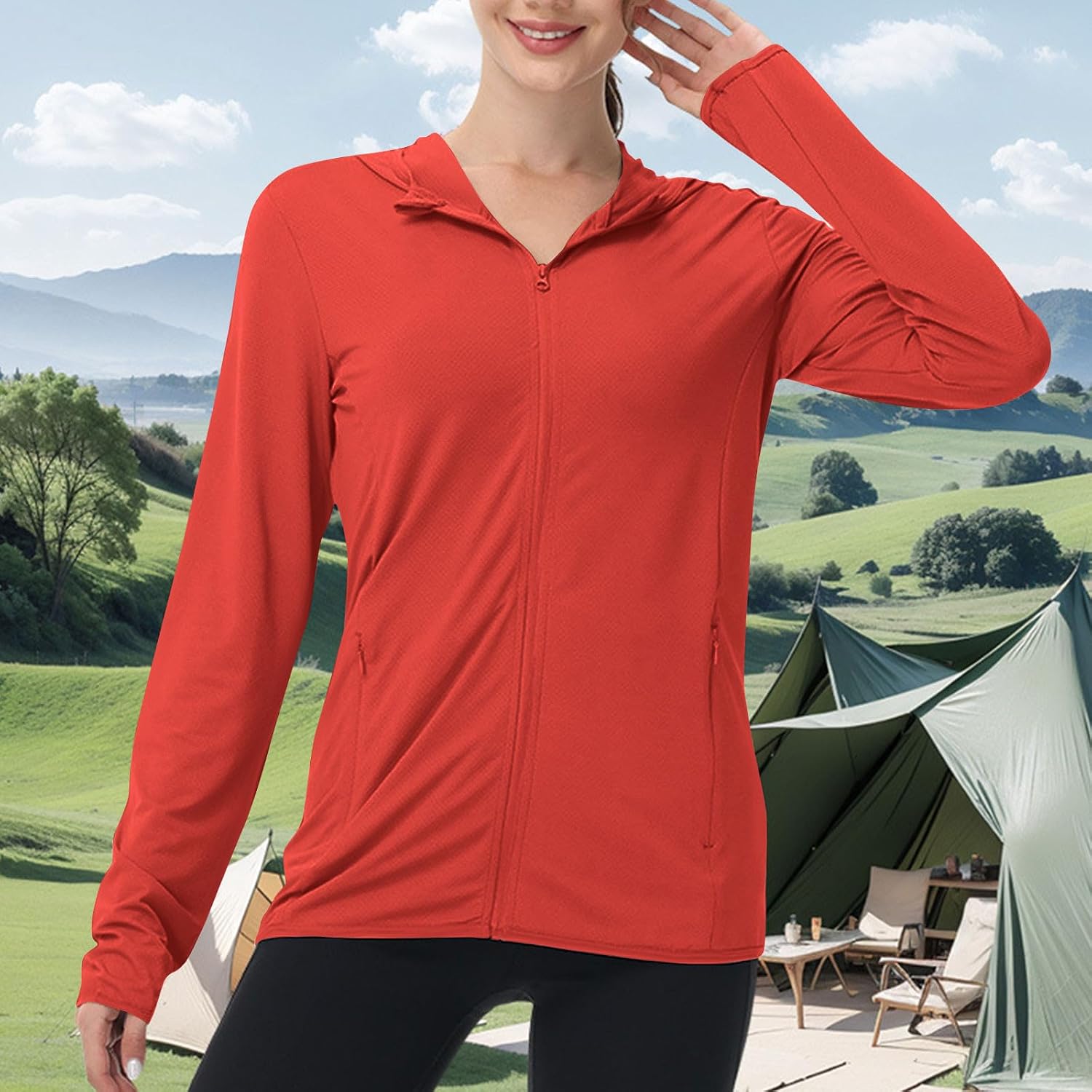 Sun Protection Jacket for Women UPF 50+ Long Sleeve Zip Up Summer Hoodie Hiking Outdoor Lightweight Jackets