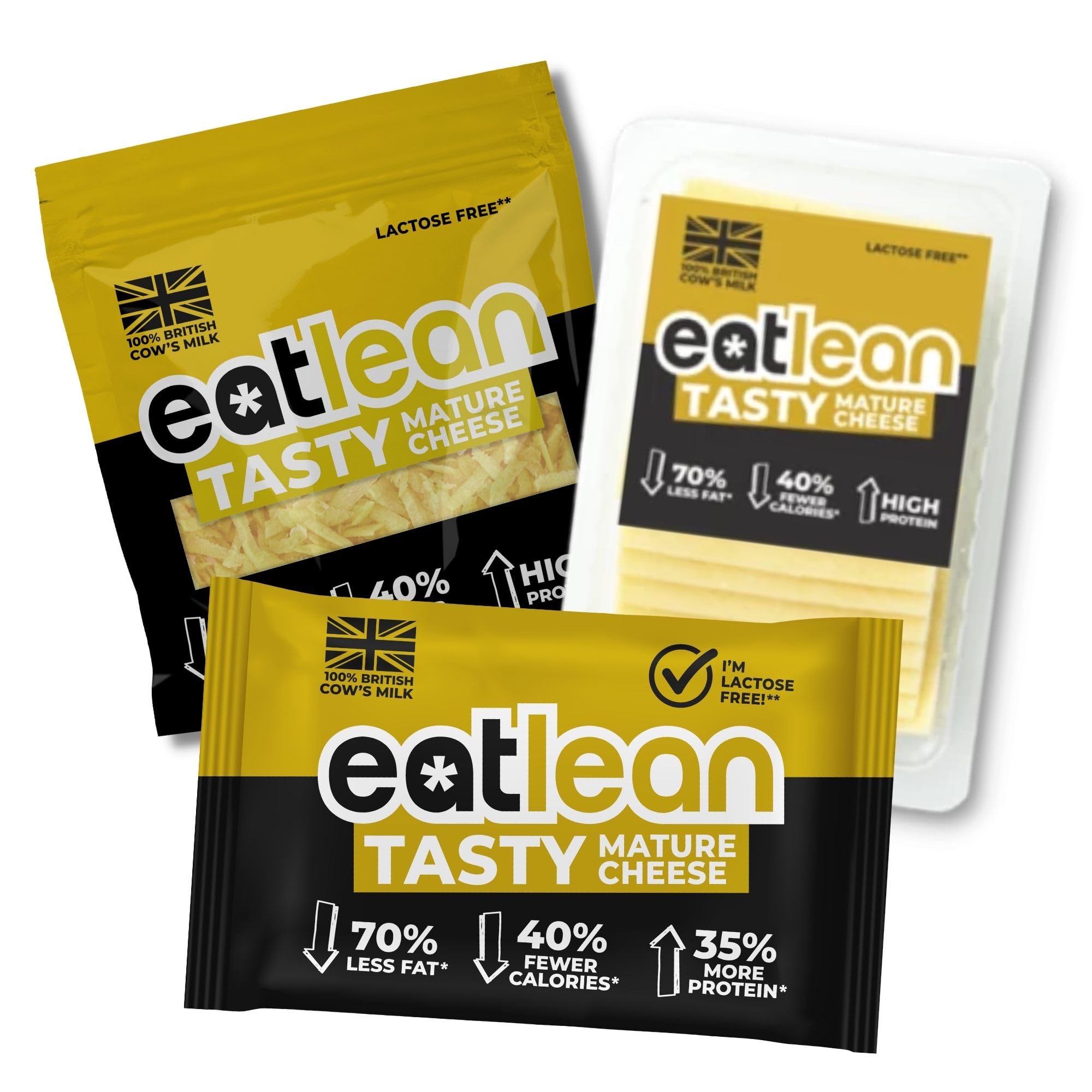 EatleanTasty Cheese, The Healthier Cheese Trio | Low Fat, High Protein Cheese | 350g Block, 180g Grated, 160g Sliced