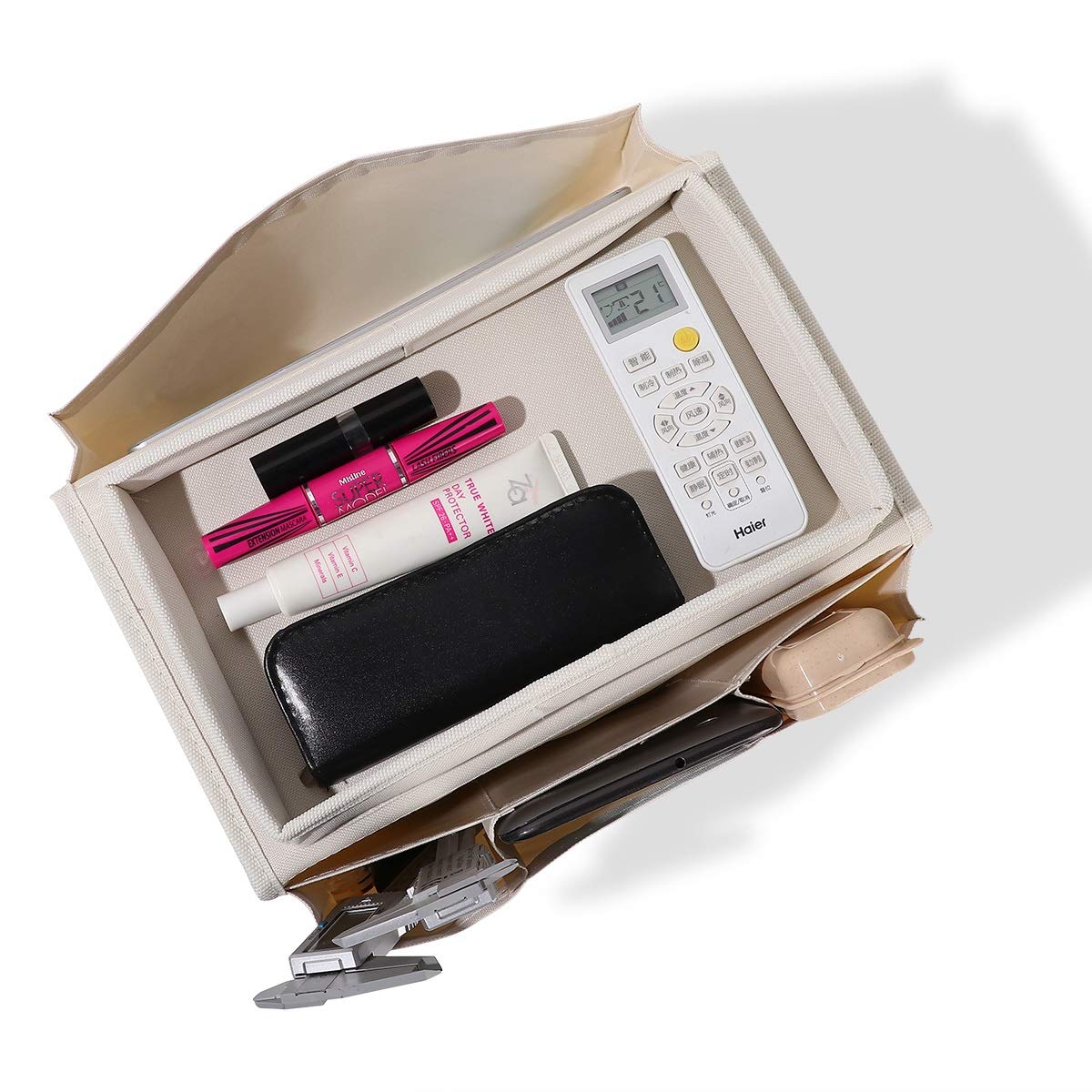 Filcowa torba do przechowywania przy łóżku z kiesz Sofa TV Pilot Uchwyt na Słuchawkę Organizer Caddy Pasuje Do Fotelów Z Szerokimi Podłokietnikami, Sofy(Coffee)