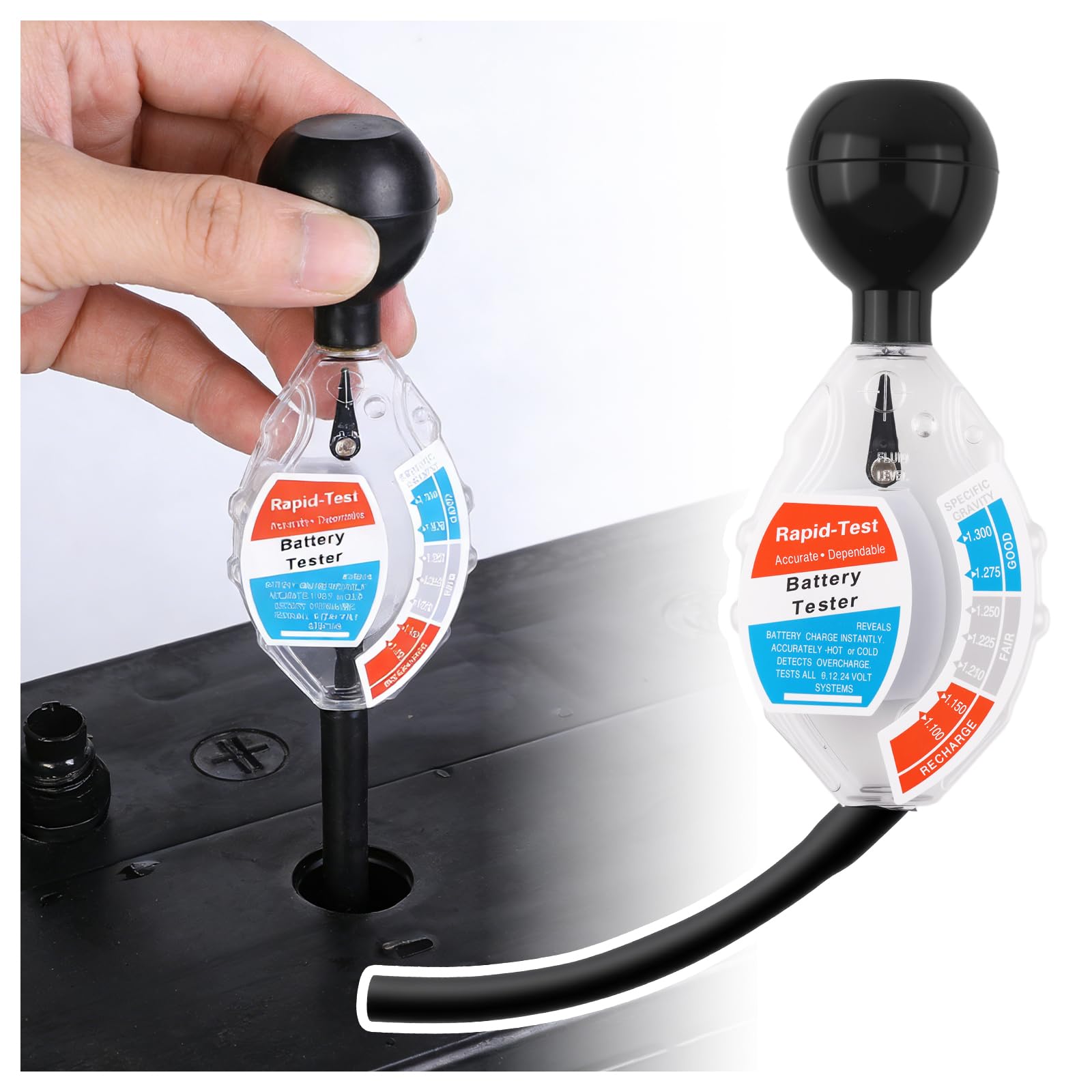 Car Battery Hydrometer Tester,Professional Car Battery Acid Tester for 6V 12V 24V,Durable Deep Cycle Cars Batteries Testers with Clear Color-Coded Scale for SUV,Golf Cart