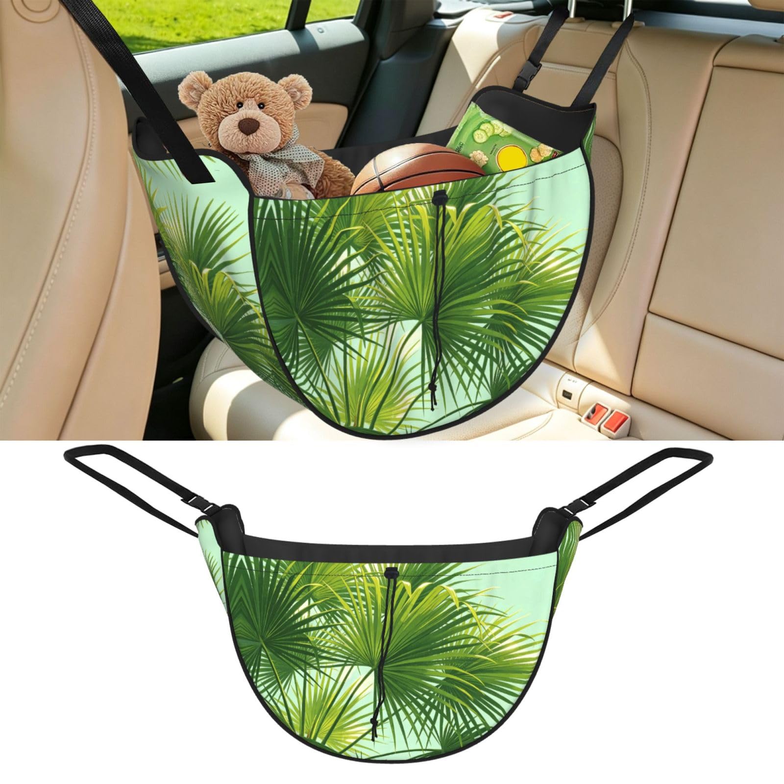 Cntdbu Black Green Palm Leaf Car Seat Organizer-Backseat Storage Bag For Travel