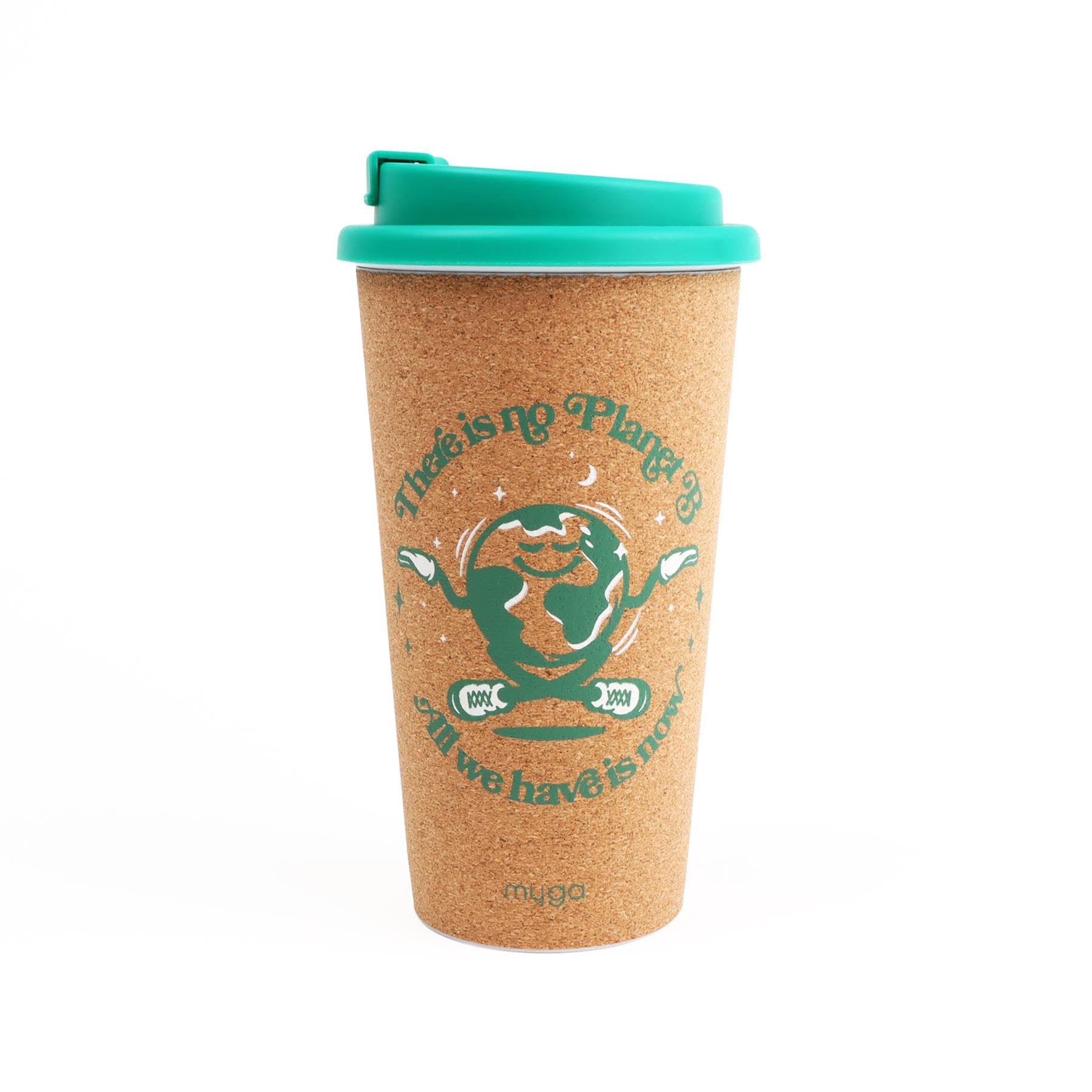 Myga Reusable Coffee Cup - 450ml Leakproof Double Walled Insulated Travel Mug with Lid - Large BPA-Free Eco-Friendly Cork Thermal Cup for Hot & Cold Drinks - Planet B