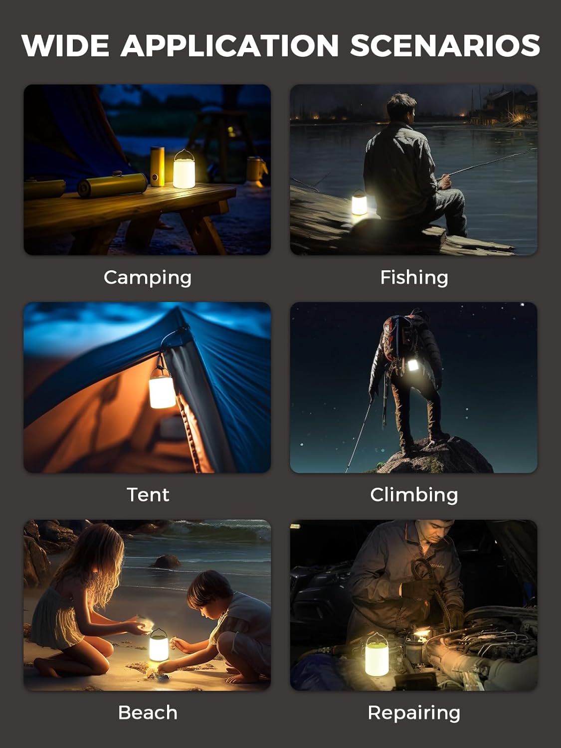 Smiling Shark LED Camping Lantern, Mini Camp Lamp Warm Light Rechargeable & Portable Dimmable Waterproof Tent Lamp for Adults & Kids Camping Fishing Hiking Emergency, LED-Camping-Lantern-Mini-Tent