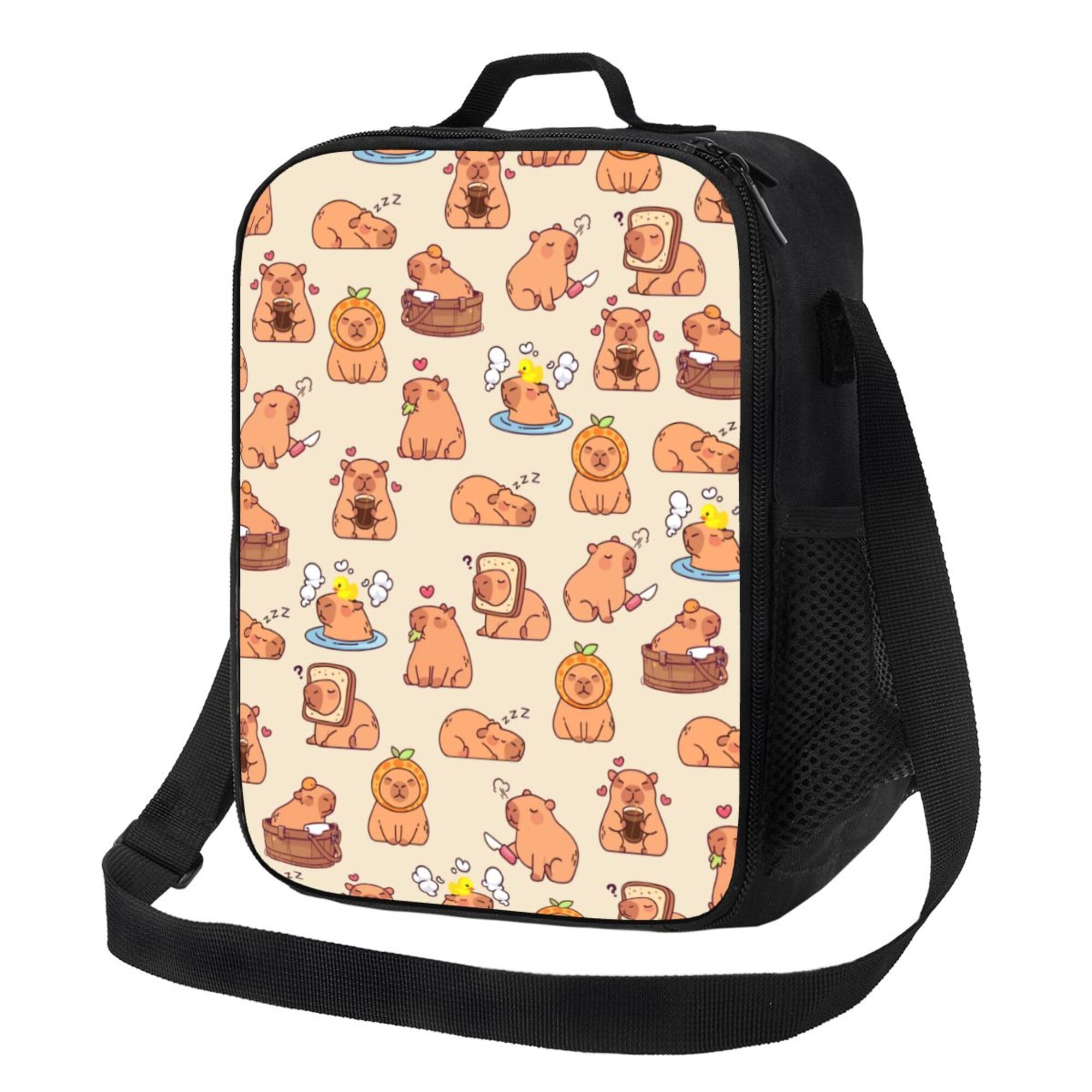 Gelasgo Capybara Insulated Lunch Bag Thermal Reusable Lunch Tote with Adjustable Strap,Leak-Proof Design for School,Office & Picnic
