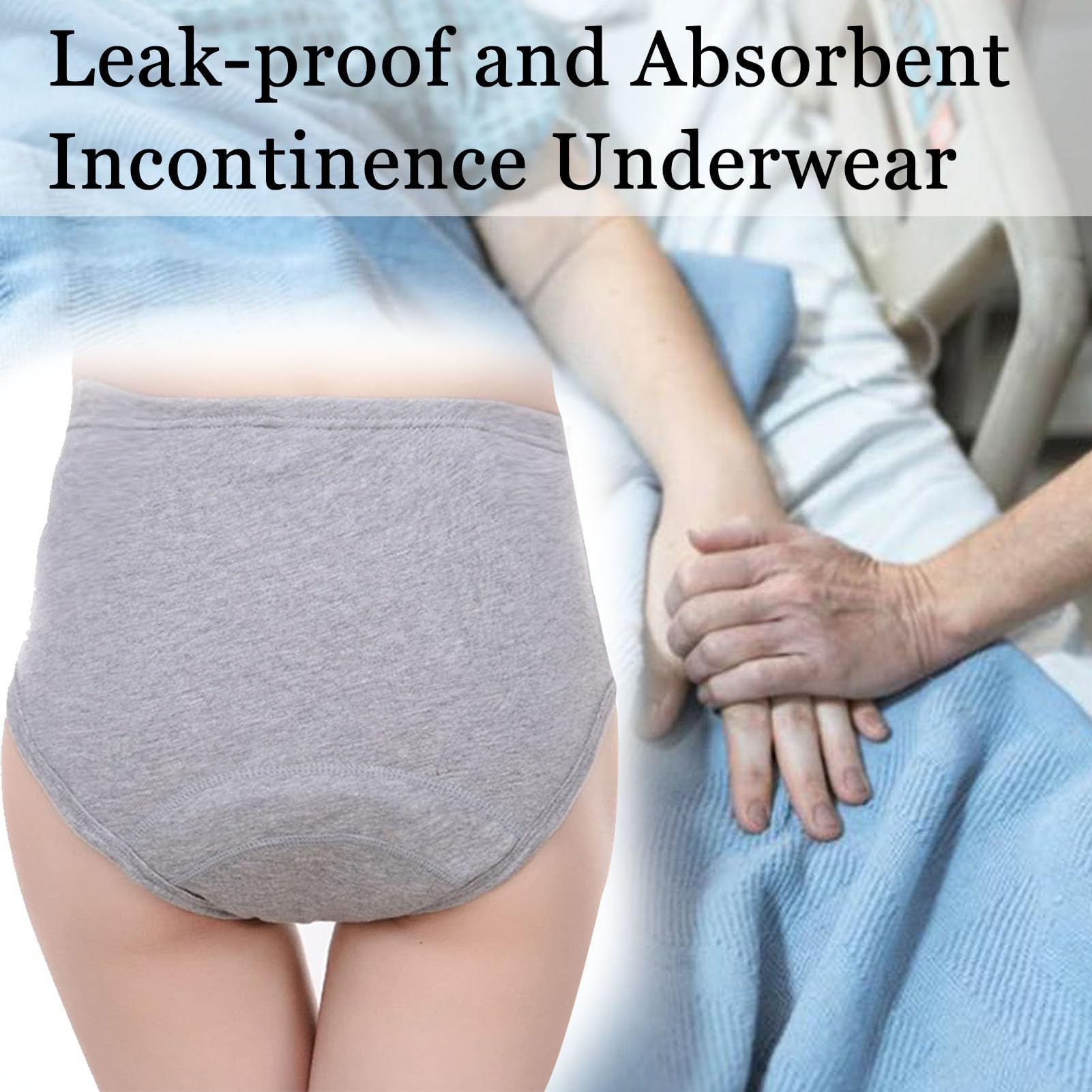Ropa Interior de Mujer para La Incontinencia Cintura Alta Braga Menstrual Algodón Slip para Mujer Lavable Algodón Adulto con Almohadilla AbsorbenteBlack 2Pcs,L
