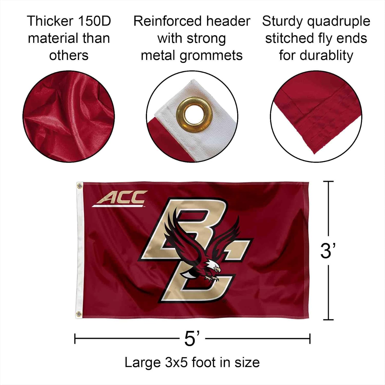 Boston College Eagles ACC Logo 3x5 Grommet Flag - Image 2