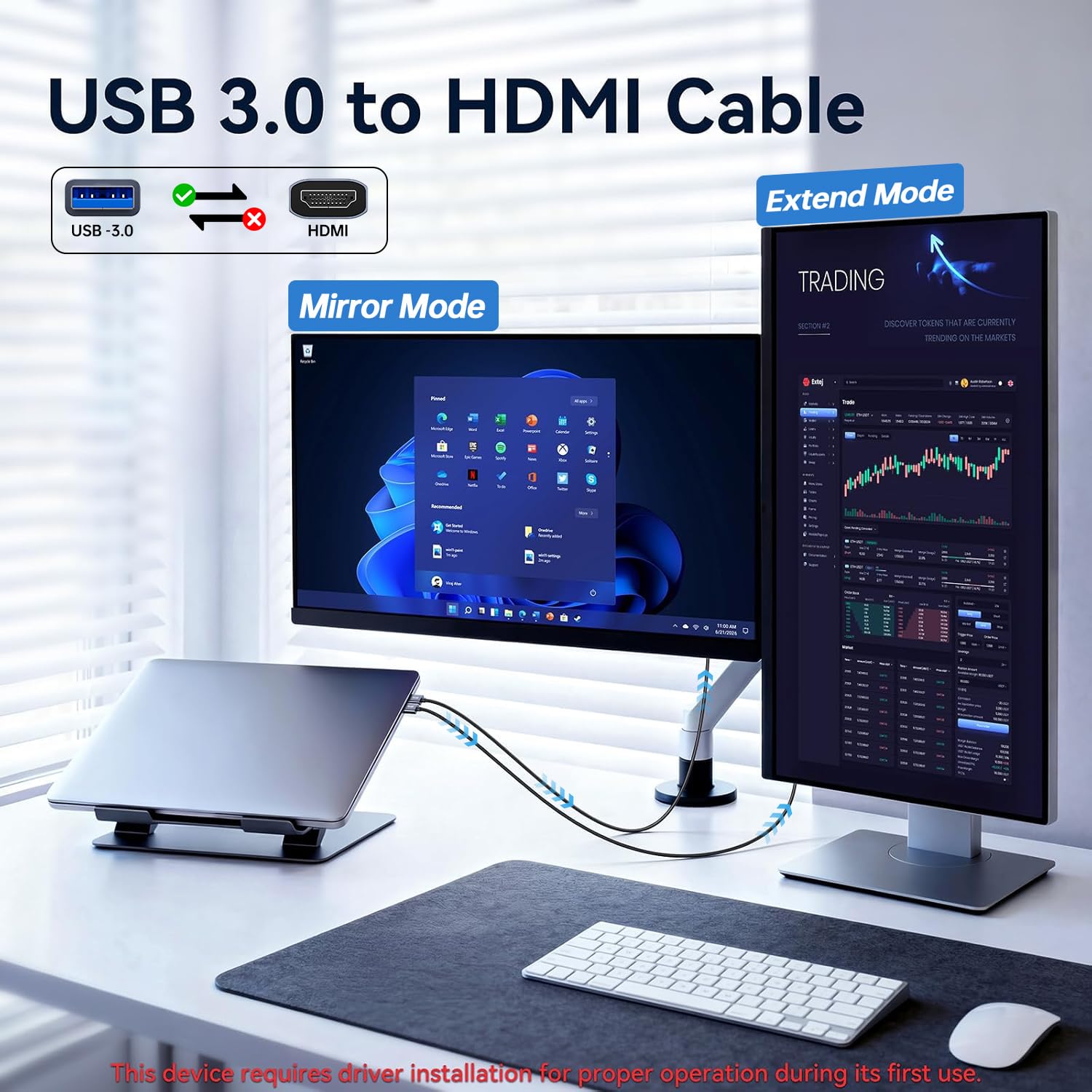 Cavo da USB 3.0 a HDMI, 1,5 m, 1080p, 60 Hz, 5 Gbps, cavo ad alta velocità per il collegamento di laptop/PC/PS5/Xbox/interruttore a TV/monitor/proiettore, mirroring dello schermo e estensione