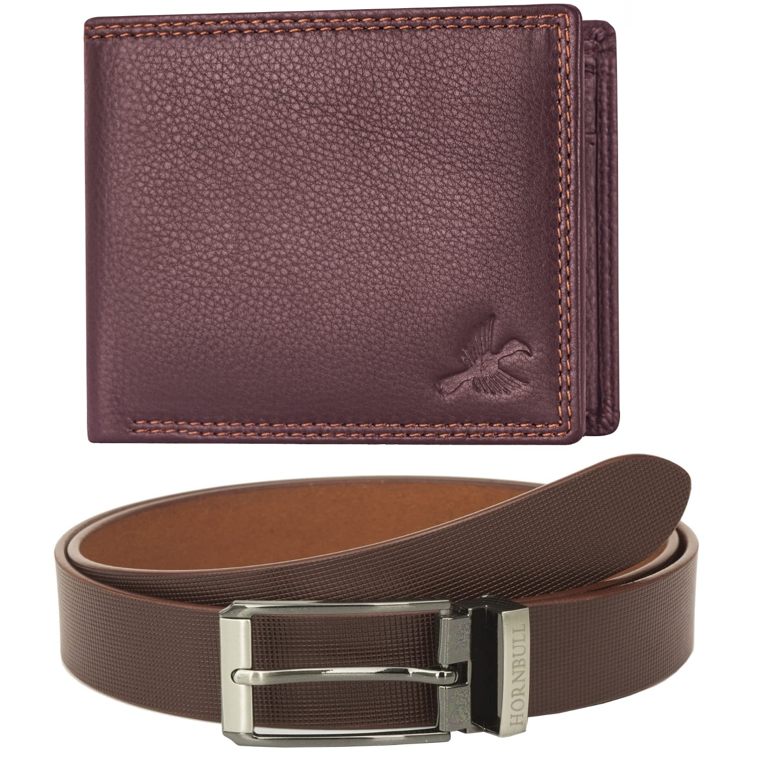 HORNBULL Men's Leather Wallet & Belt Combo Gift Set - Premium Buffalo Leather, Adjustable Formal Set