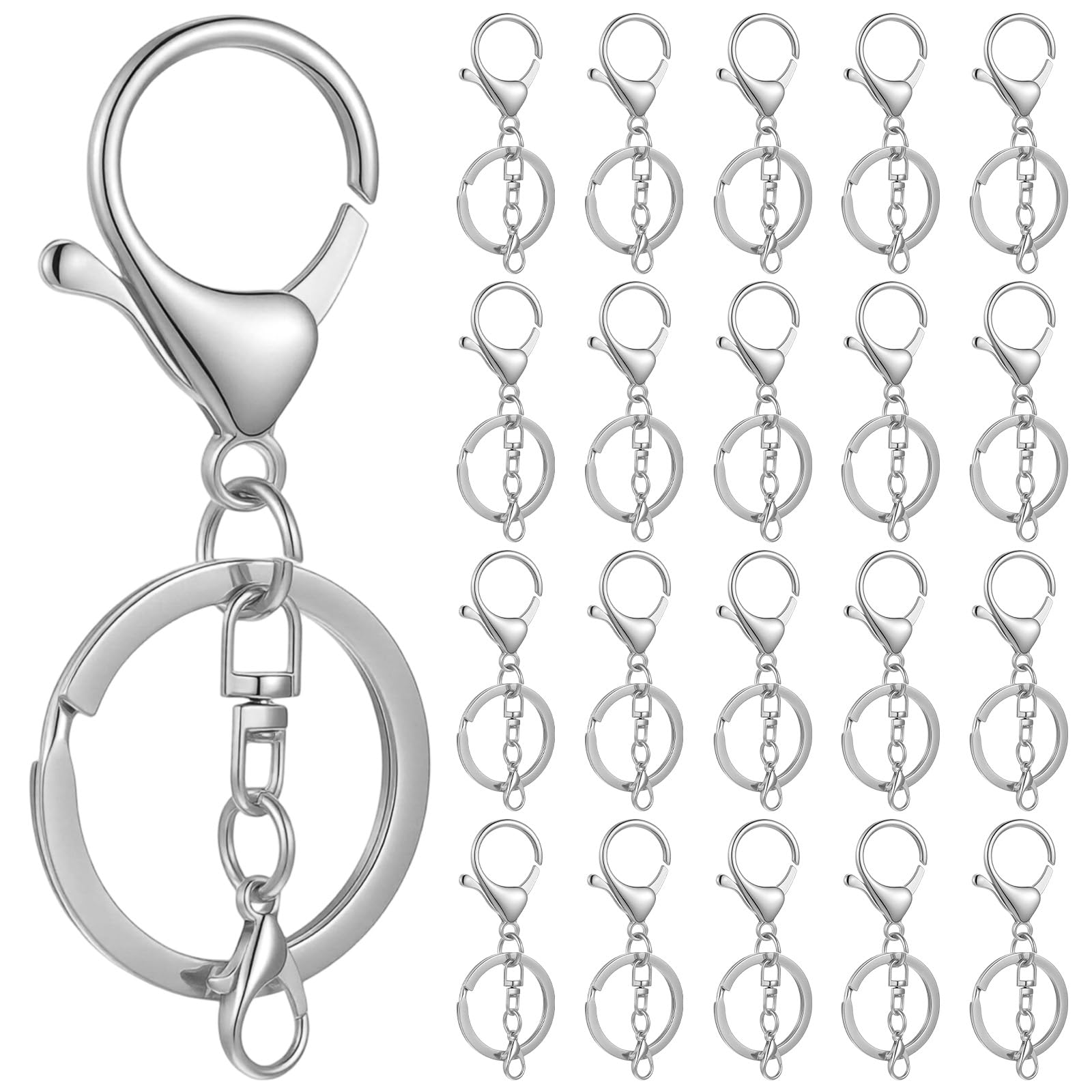20 Sets Keyring Clip, Ymapinc Lobster Clasps for Keychains, Silver DIY Keychain Supplies Kit, Swivel Lobster Clasp Key Ring Clips for Craft & Keyring Hooks, Jewelry/Key Chain Making Hardware