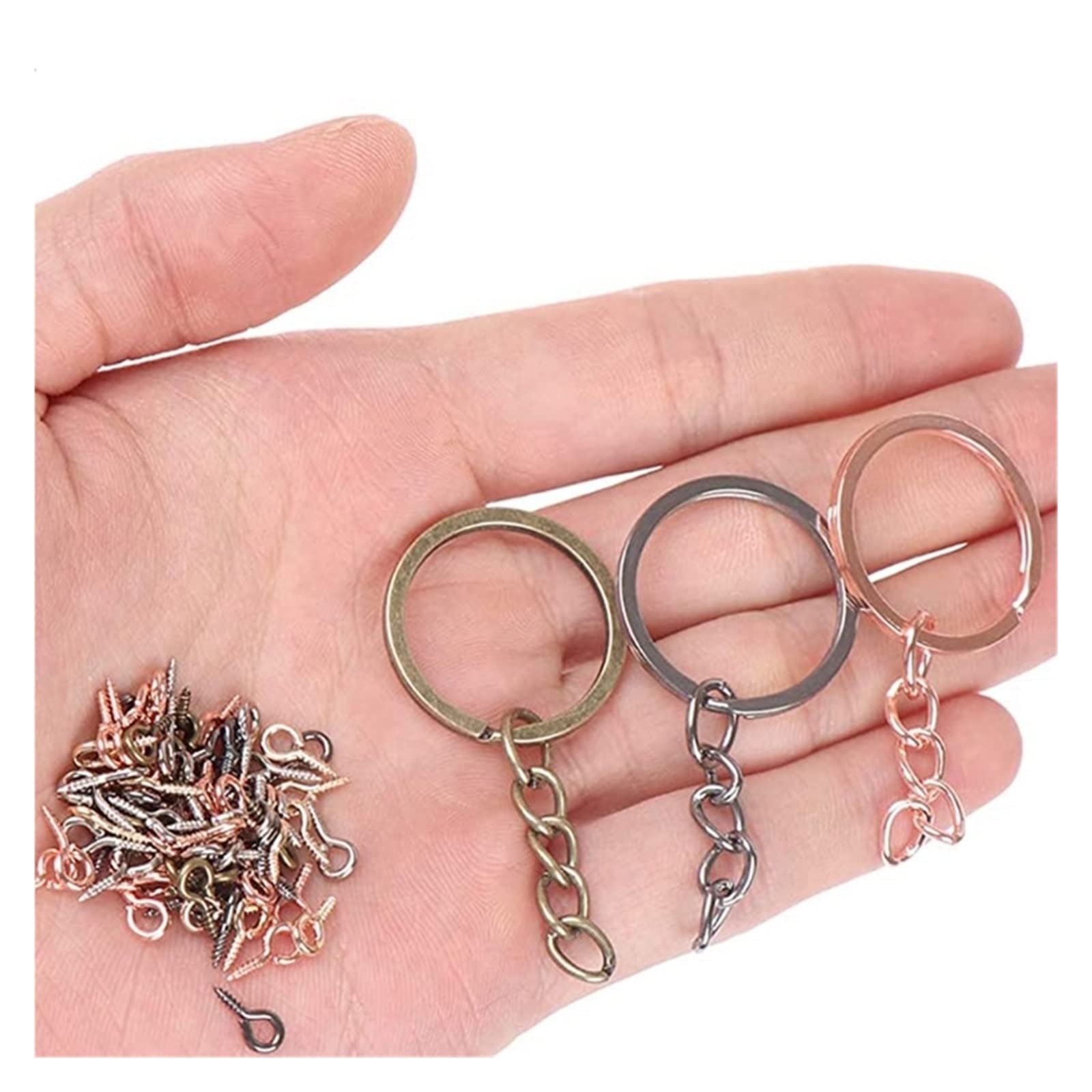 450 szt. breloczek do kluczy z łańcuszkiem; 8 mm małe śruby oczkowe haczyki do tworzenia breloków do kluczy stwórz własny brelok 6 kolorów - mieszany garnitur - 450 szt